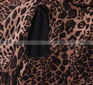 Women Fashion Vintage Leopard Grain Faux Leather Coat Jacket Outwear 