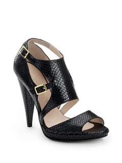 Coye Nokes   Joan Python Embossed Leather Platform Sandals/Black