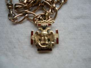   antique enamel freemason 32 double eagle medal masonic watch fob/chain