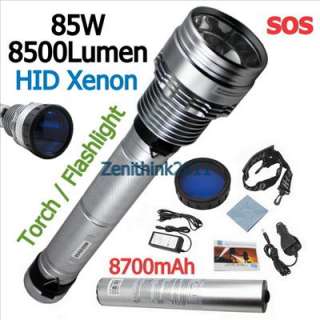 Silver 85W 8500Lumen HID Xenon 8700mAh Smart Torch Flashlight Camping 