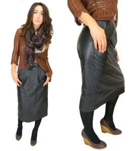   HIGH WAISTED Lambskin Leather Slit DIVA Long SKIRT Sz S/M waist~27
