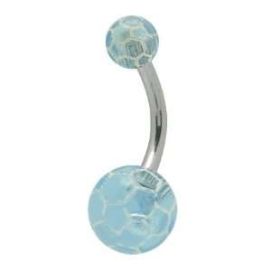Soccer Balls Belly Ring Light Blue Acrylic Beads