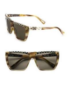 Lanvin   Snake Print Leather Accented Modified Square Sunglasses