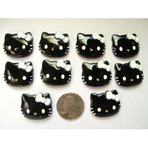 10 Resin Cabochon Flat Back Black Hello Kitty White Bow for Cellphones 