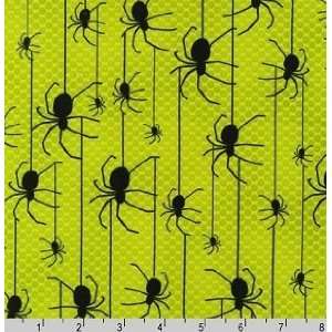  Robert Kaufman Eerie Alley Spiders Chartreuse Fabric Arts 