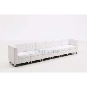 Modular White Leather Extra Long Sofa 