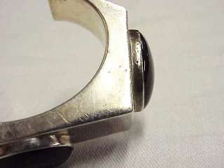 HEAVY Vintage Modernist Navajo Yellowhorse Sterling Silver Onyx Cuff 