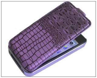Dual use Crocodile Flip Leather Chrome Hard Back Case Cover for iPhone 