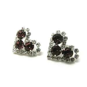  Purple Crystal and Rhinestone Heart Post Earrings Fashion 