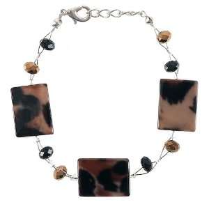 Chuvora Mother of Pearl Tiger Print Square Disc Gold and Black Crystal 