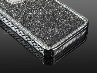 Black Luxury Bling Glitter Diamond Chrome rhinestone Hard Case F 