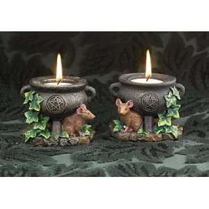  Cauldron & Mouse Candleholders