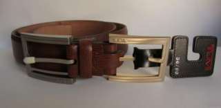 New TUMI Textured Leather Belt Brown Double 2 Buckles  