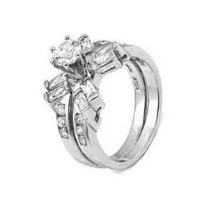   Silver Wedding Ring Set With Round Cubic Zirconia in Six Prong Setting
