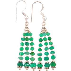  Faceted Green Onyx Shower Earrings   Sterling Silver 