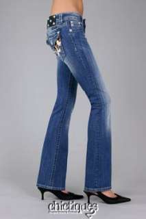 Miss Me Jeans Star Stud Cowhide Denim Boot Cut JW6064B2 Sz 30  
