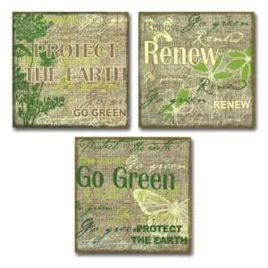Go Green Wall Canvas Plaques, Set of 3