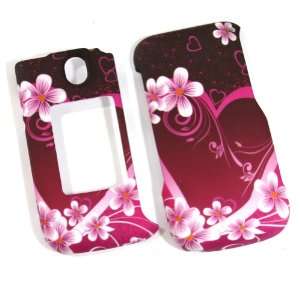  Purple with Pink Flower Heart Rubber Texture Sanp on Cell 