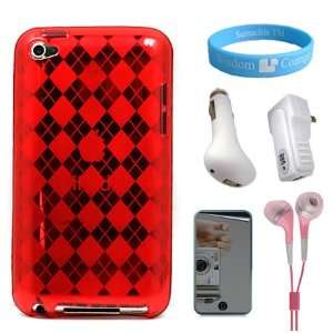  Durable Scratch Proof Silicone Red Case for iPod Touch 4G + Mirror 