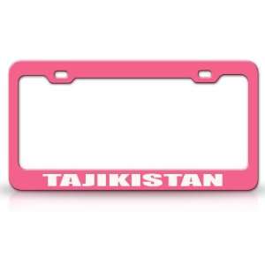 TAJIKISTAN Country Steel Auto License Plate Frame Tag Holder, Pink 