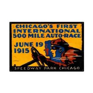  LARGE 1915 Chicago 500 Mile Auto Race Vintage Metal Sign 