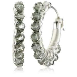 Viv&Ingrid Wrap Silver .75 Black Diamond Swarovski Hoop Earrings
