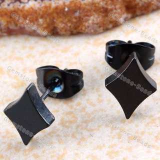 Pair Black Stainless Steel Poker Diamonds Ear Stud Mens Earring Punk 