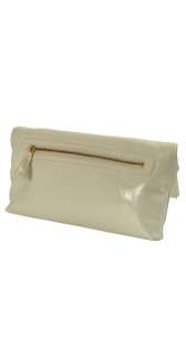 GOLDENBLEU White Textured Patent Leather Clutch Bag NEW  