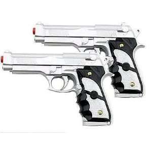  2 Silver Beretta Style Airsoft Pistol Plus 2000 BBs Free 