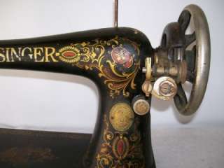Singer Model 66 Treadle Sewing Machine Red Eye Manual & Attachments 