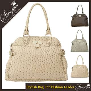 Womens Premium Lock point Handbag Tote Shoulder Bag Purse Ostrich 