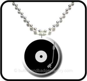 VINYL RECORD* DJ turntable #2 Cool Button NECKLACE  