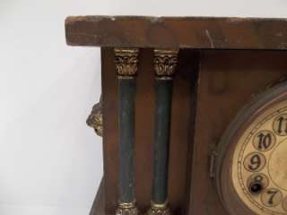   New Haven Mantle Clock   Antique Wood Case Lion Mantle Clock   Parts