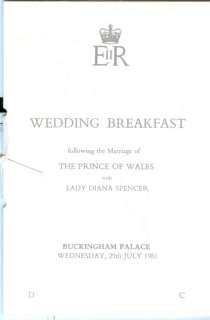 Princess Diana ROYAL WEDDING BREAKFAST BOOKLET 1981  