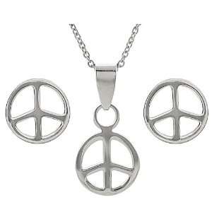    Sterling Silver Peace Sign Necklace and Earring Set Jewelry