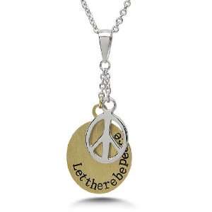   Two Tone Dangling Sterling Silver Peace Sign Necklace Jewelry