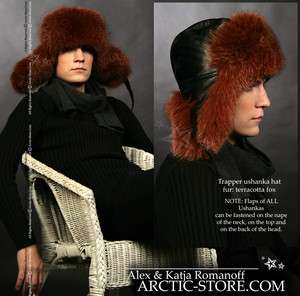   TM Russian Brand Terracotta Fox Fur Hat Trapper Ushanka Mens  