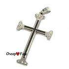 Black & Silver Stainless Steel Crystal Cross Pendant Necklace chain 