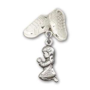  Sterling Silver Baby Badge with Praying Girl Charm and 
