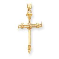 14k Yellow or White Gold 3 D Nail Passion Cross Pendant  