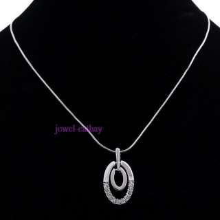 silver plated white oval crystal cz chain necklace new  