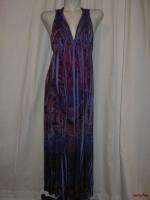 BFS03~NEW GRAYSON Pink Purple Blue V neck Sublimation Maxi Sun Dress S 