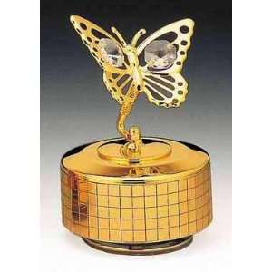   Butterfly 24k Gold Plated Swarovski Crystal Music Box