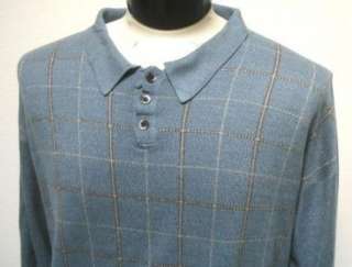 SO SOFT 100% ACRYLIC Sweater XL Silvery Blue Plaid polo  