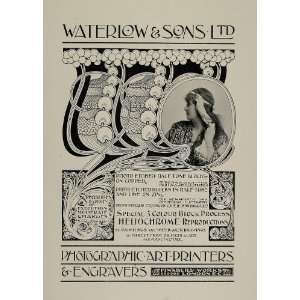   Print Ad Waterlow Printers Engravers Art Nouveau   Original Print Ad