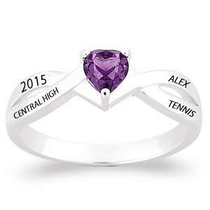   Silver Heart Birthstone Class Ring   Personalized Jewelry Jewelry