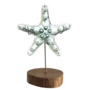  Recycled Glass Starfish On A Wood Base Glass and Wood (Set 