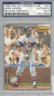 HANK AARON AUTOGRAPHED SIGNED 1994 TED WILLIAMS 500 HR CLUB CARD PSA 