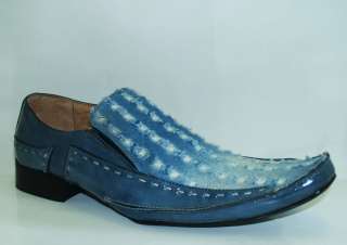 Italian Style Mens NORTHFIELD Blue Slip On With Denim Plug Leather 