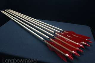 6x Trad. ARROW Wood shaft NEW Red feathers For Longbow arrows  
